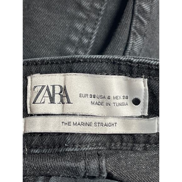 Zara The Marine Straight Women's Black Frayed Wide Leg Baggy Denim Jeans Pants S - Picture 3 of 4